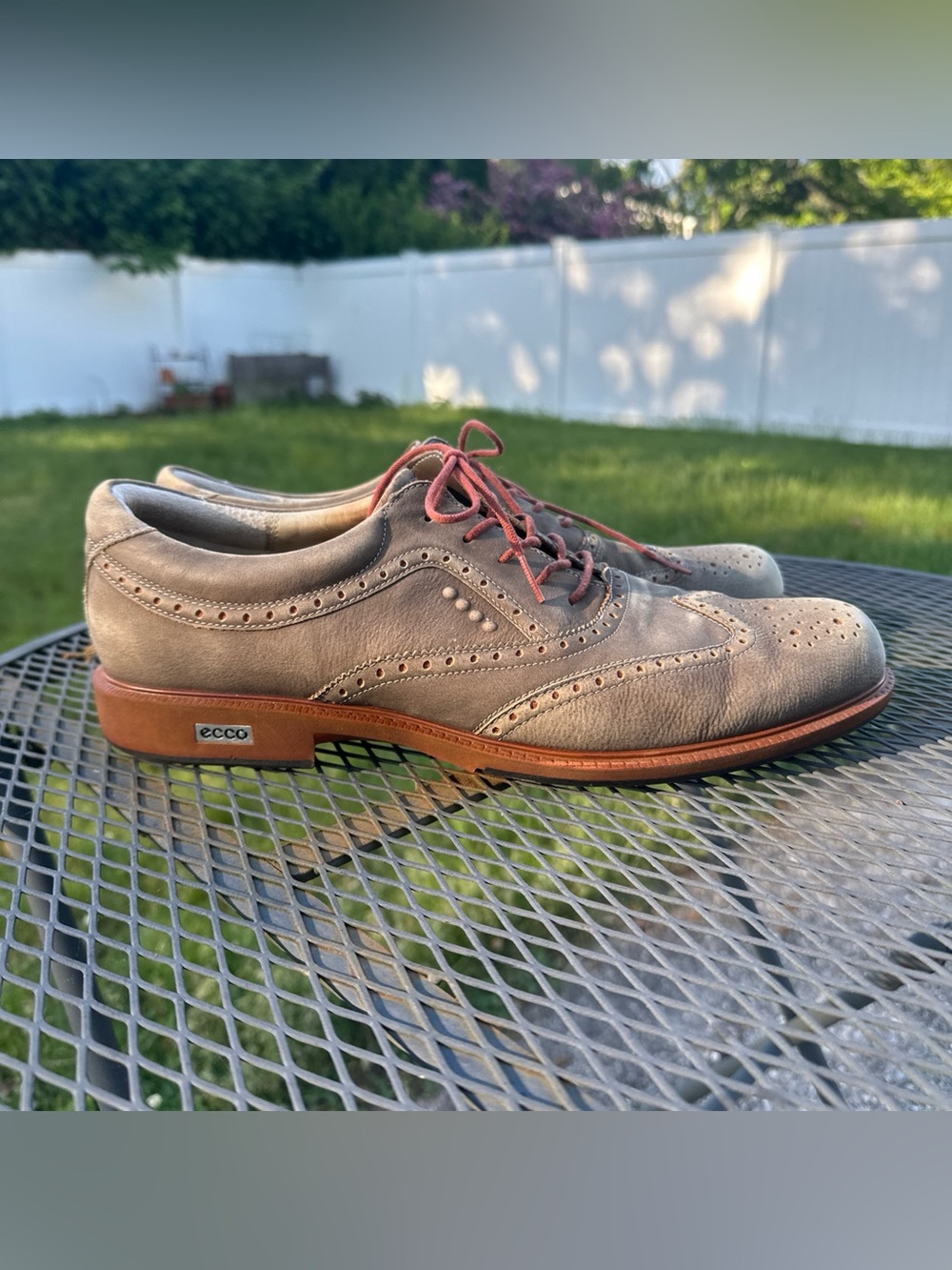 Ecco Tour Hybrid Wingtip Spikeless Golf Shoes Mens 13 US 47 EU Henna Brown Suede
